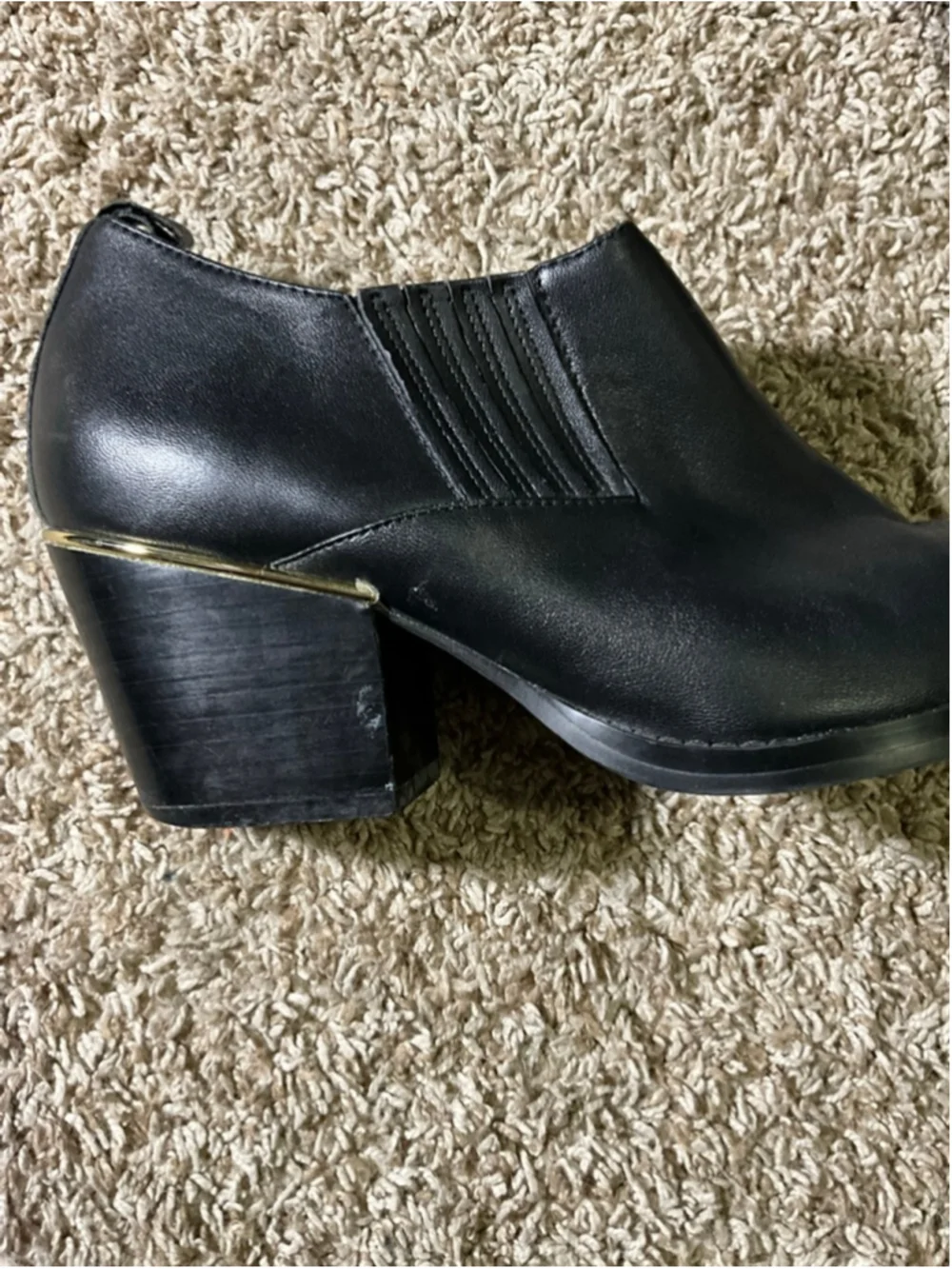 Bleeker & Bond Black Leather Boooties with Ruching and Gold Accent